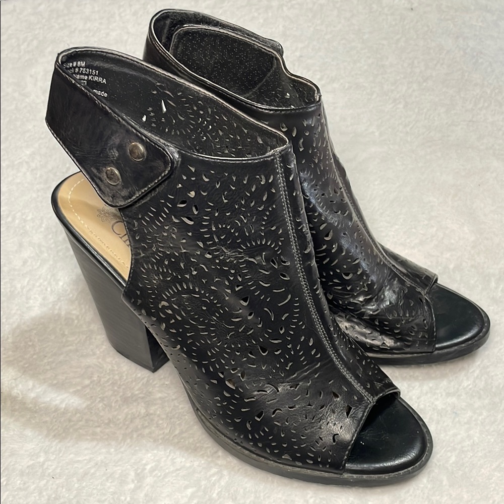 Jessica Cline Kirra Black Laser Cut Peep-Toe Ankle Boots